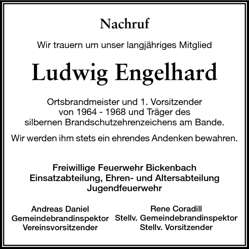  Traueranzeige für Ludwig Engelhard vom 26.04.2011 aus Echo-Zeitungen (Gesamtausgabe)