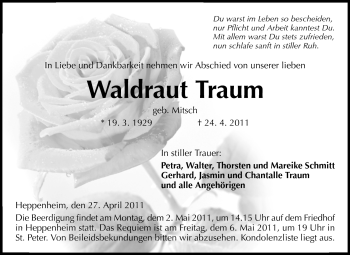 Traueranzeige von Waldraut Traum von Starkenburger Echo