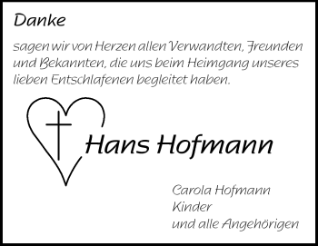 Traueranzeige von Hans Hofmann von Darmstädter Echo, Odenwälder Echo, Rüsselsheimer Echo, Groß-Gerauer-Echo, Ried Echo