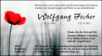 Traueranzeige von Wolfgang Focher von Echo-Zeitungen (Gesamtausgabe)