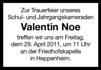 Traueranzeige von Valentin Noe von Starkenburger Echo