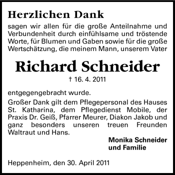 Traueranzeige von Richard Schneider von Starkenburger Echo