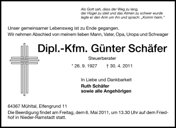 Traueranzeige von Günter Schäfer von Echo-Zeitungen (Gesamtausgabe)