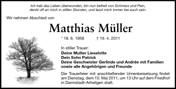 Traueranzeige von Matthias Müller von Echo-Zeitungen (Gesamtausgabe)