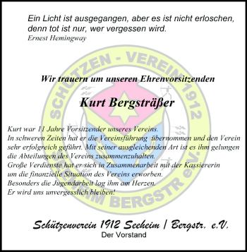 Traueranzeige von Kurt Bergsträßer von Echo-Zeitungen (Gesamtausgabe)