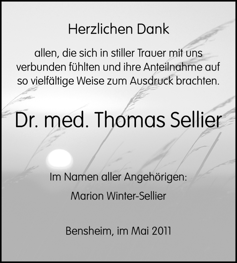  Traueranzeige für Thomas Sellier vom 07.05.2011 aus Echo-Zeitungen (Gesamtausgabe)