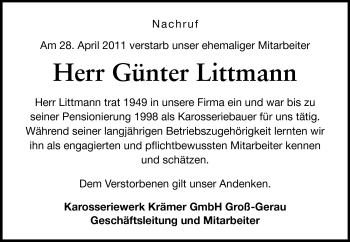 Traueranzeige von Günter Littmann von Rüsselsheimer Echo, Groß-Gerauer-Echo, Ried Echo