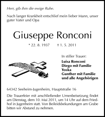 Traueranzeige von Giuseppe Ronconi von Echo-Zeitungen (Gesamtausgabe)