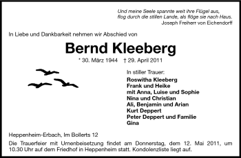 Traueranzeige von Bernd Kleeberg von Starkenburger Echo