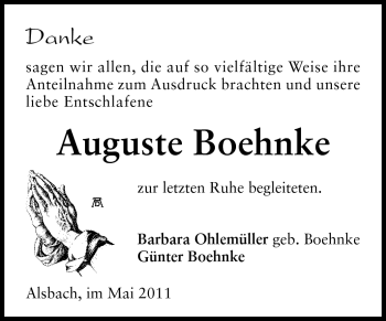 Traueranzeige von Auguste Boehnke von Echo-Zeitungen (Gesamtausgabe)