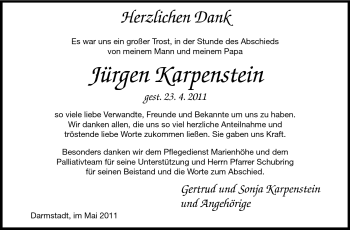 Traueranzeige von Jürgen Karpenstein von Echo-Zeitungen (Gesamtausgabe)