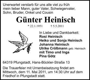 Traueranzeige von Günter Heinisch von Echo-Zeitungen (Gesamtausgabe)