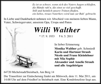 Traueranzeige von Willi Walther von Odenwälder Echo