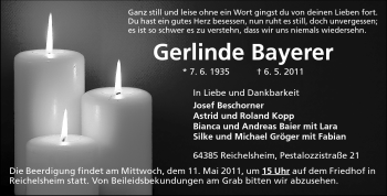 Traueranzeige von Gerlinde Bayerer von Echo-Zeitungen (Gesamtausgabe)