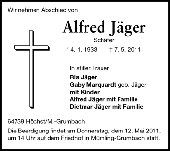 Traueranzeige von Alfred Jäger von Odenwälder Echo