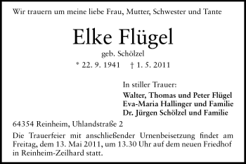 Traueranzeige von Elke Flügel von Echo-Zeitungen (Gesamtausgabe)