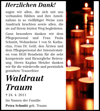 Traueranzeige von Waldraut Traum von Starkenburger Echo