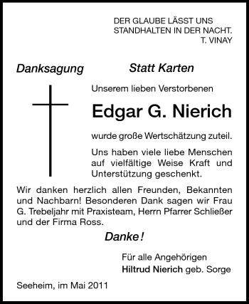 Traueranzeige von Edgar G. Nierich von Echo-Zeitungen (Gesamtausgabe)