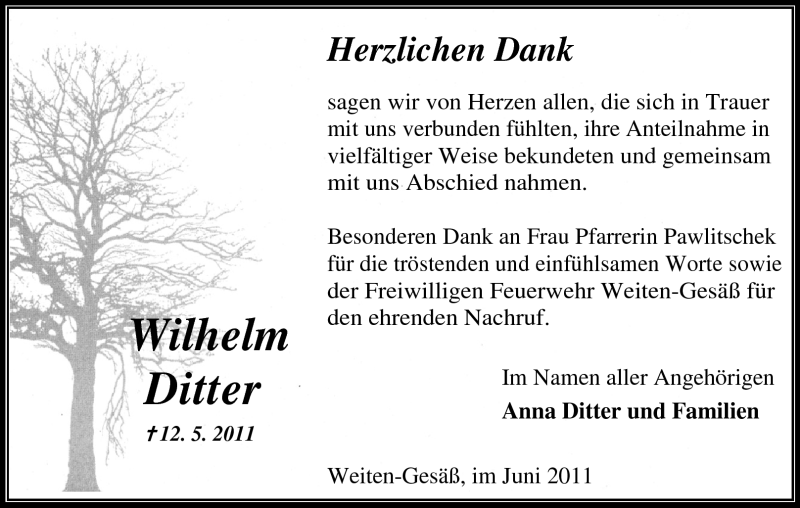  Traueranzeige für Wilhelm Ditter vom 04.06.2011 aus Odenwälder Echo