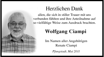 Traueranzeige von Wolfgang Ciampi von Echo-Zeitungen (Gesamtausgabe)