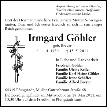 Traueranzeige von Irmgard Göhler von Echo-Zeitungen (Gesamtausgabe)