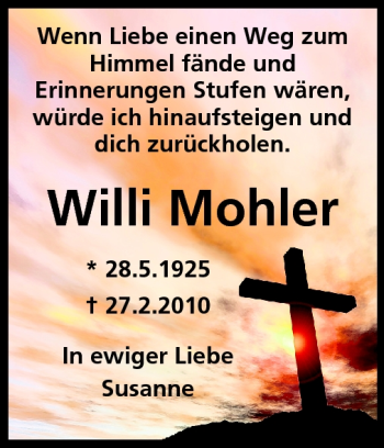Traueranzeige von Willi Mohler von Echo-Zeitungen (Gesamtausgabe)