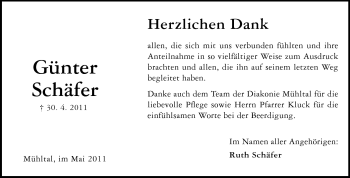 Traueranzeige von Günter Schäfer von Echo-Zeitungen (Gesamtausgabe)