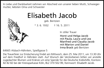 Traueranzeige von Elisabeth Jakob von Echo-Zeitungen (Gesamtausgabe)