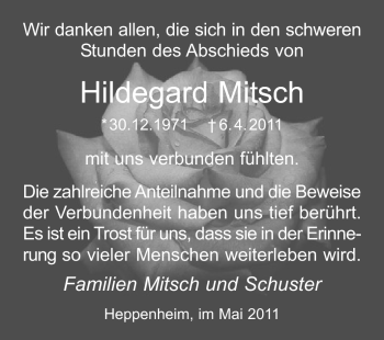 Traueranzeige von Hildegard Mitsch von Starkenburger Echo