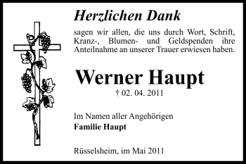 Traueranzeige von Werner Haupt von Rüsselsheimer Echo, Groß-Gerauer-Echo, Ried Echo