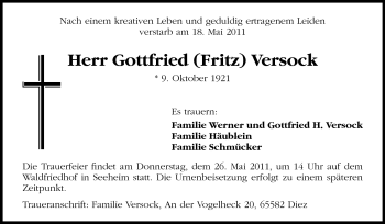 Traueranzeige von Gottfried Versock von Echo-Zeitungen (Gesamtausgabe)