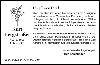 Traueranzeige von Kurt Bergsträßer von Echo-Zeitungen (Gesamtausgabe)