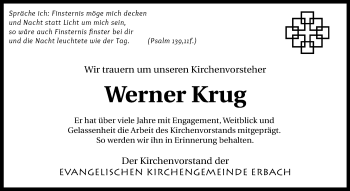 Traueranzeige von Werner Krug von Odenwälder Echo
