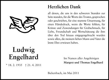 Traueranzeige von Ludwig Engelhard von Echo-Zeitungen (Gesamtausgabe)