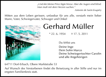 Traueranzeige von Gerhard Müller von Odenwälder Echo