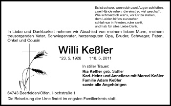 Traueranzeige von Willi Keßler von Odenwälder Echo