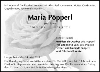 Traueranzeige von Maria Pöpperl von Starkenburger Echo