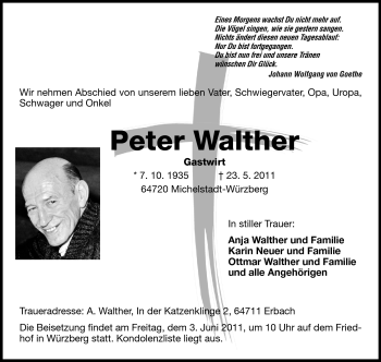 Traueranzeige von Peter Walther von Odenwälder Echo