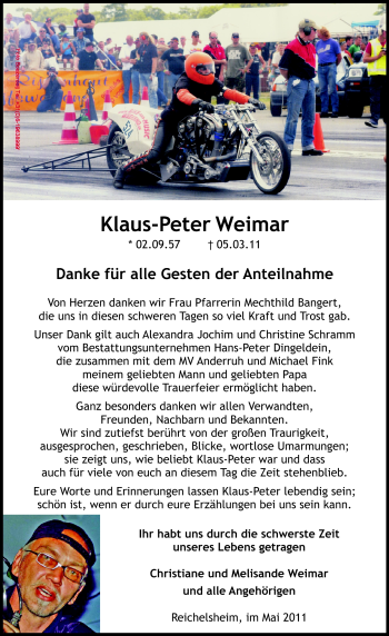 Traueranzeige von Klaus-Peter Weimar von Odenwälder Echo