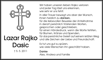 Traueranzeige von Lazar Rajko Dasic von Echo-Zeitungen (Gesamtausgabe)