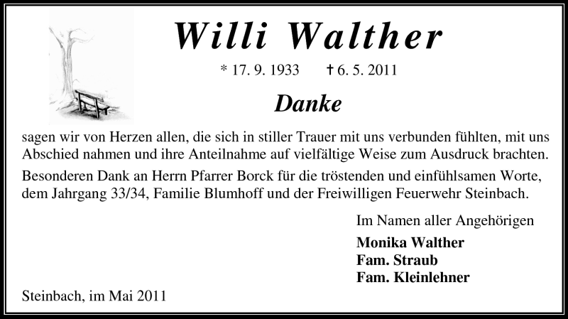  Traueranzeige für Willi Walther vom 28.05.2011 aus Odenwälder Echo