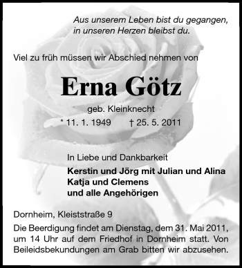 Traueranzeige von Erna Götz von Rüsselsheimer Echo, Groß-Gerauer-Echo, Ried Echo