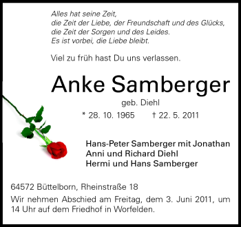 Traueranzeige von Anke Samberger von Echo-Zeitungen (Gesamtausgabe)