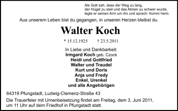 Traueranzeige von Walter Koch von Echo-Zeitungen (Gesamtausgabe)