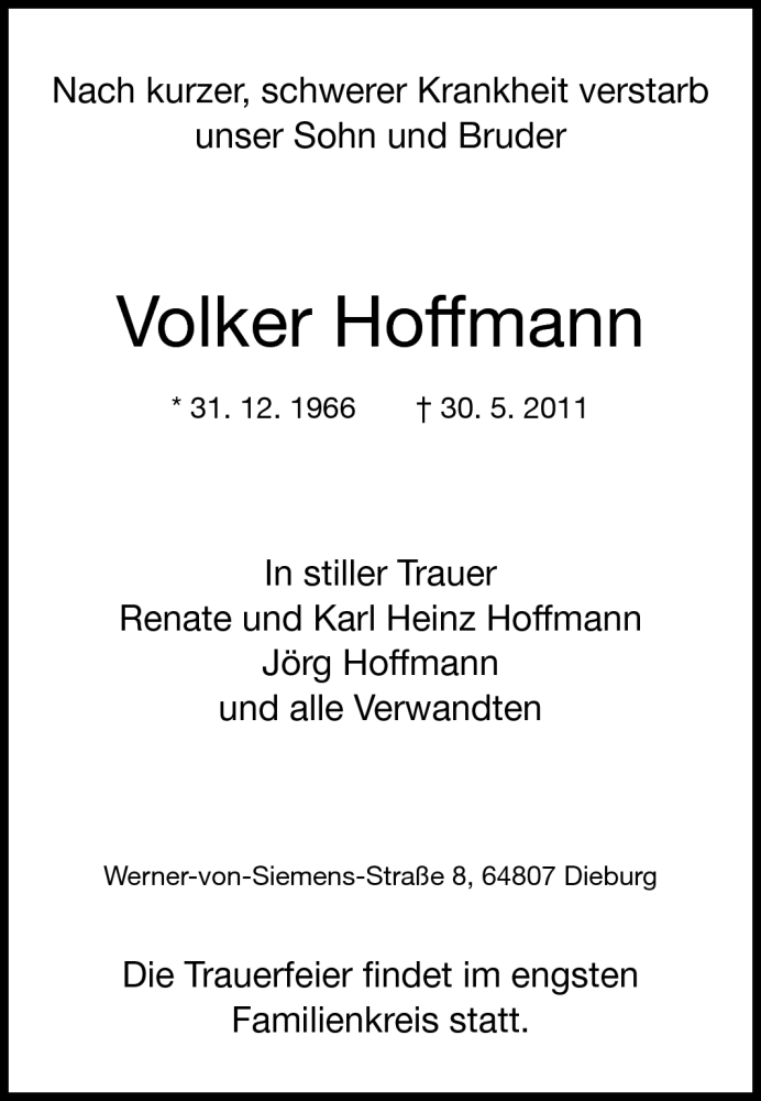  Traueranzeige für Volker Hoffmann vom 03.06.2011 aus Echo-Zeitungen (Gesamtausgabe)
