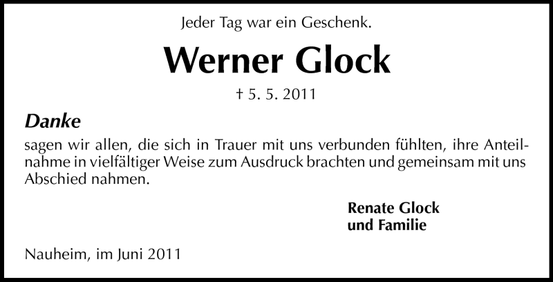  Traueranzeige für Werner Glock vom 04.06.2011 aus Rüsselsheimer Echo, Groß-Gerauer-Echo, Ried Echo
