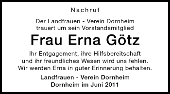Traueranzeige von Erna Götz von Rüsselsheimer Echo, Groß-Gerauer-Echo, Ried Echo