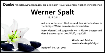 Traueranzeige von Werner Spalt von Echo-Zeitungen (Gesamtausgabe)