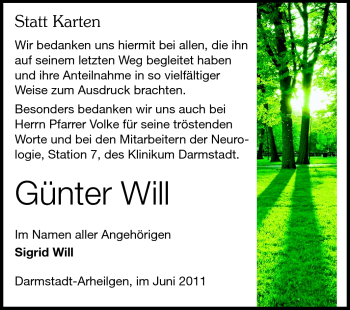 Traueranzeige von Günter Will von Echo-Zeitungen (Gesamtausgabe)