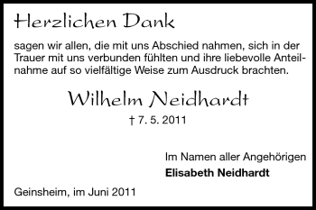 Traueranzeige von Wilhelm Neidhardt von Rüsselsheimer Echo, Groß-Gerauer-Echo, Ried Echo